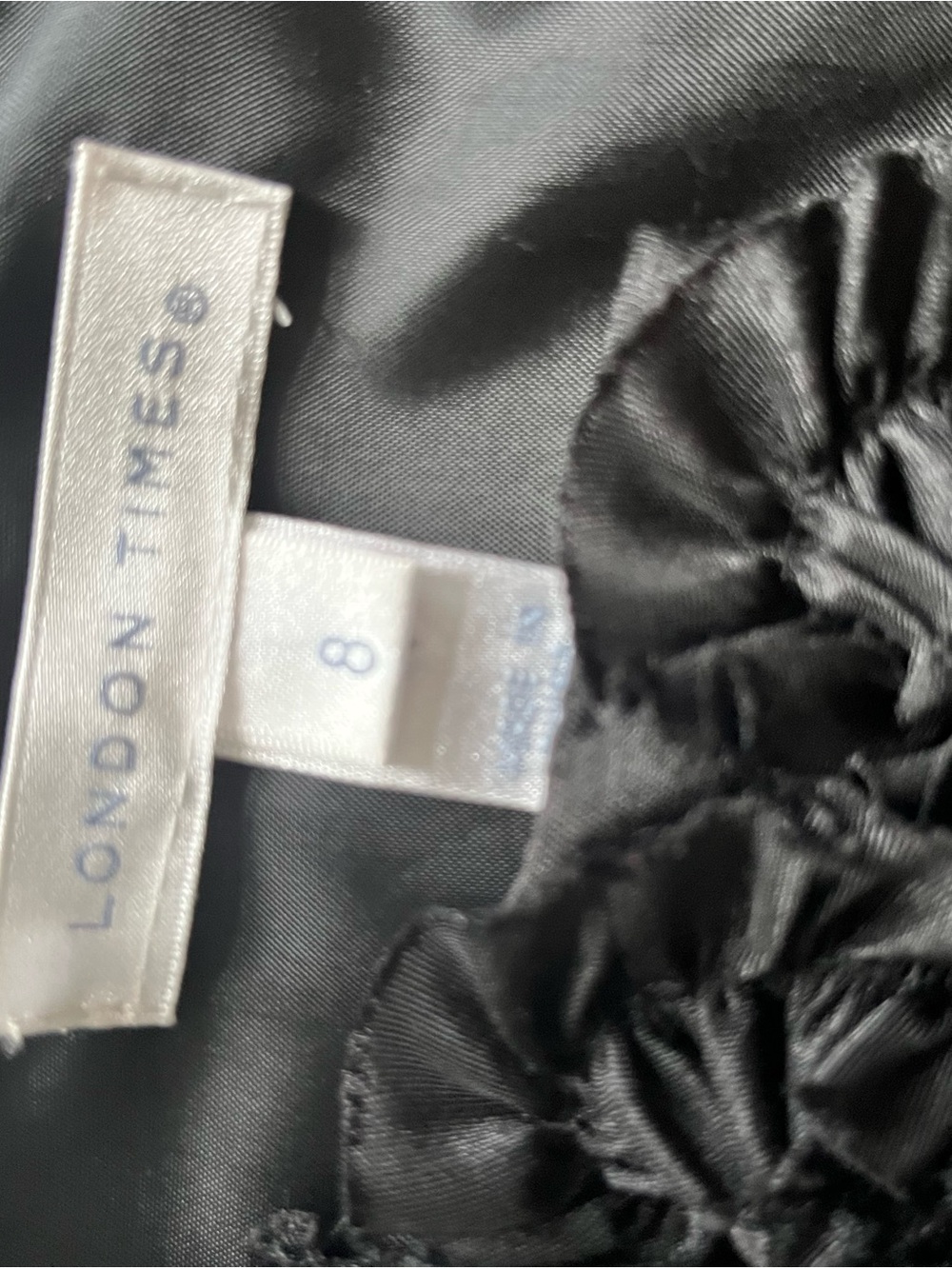 London Times Black Cap-Sleeve Sheath Dress with Floral Trim - Classic Sexy! - Picture 2 of 5